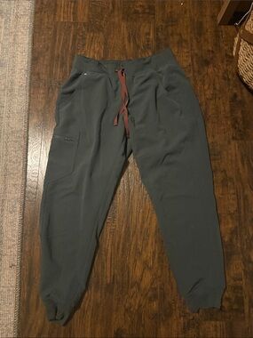 Figs Slate Green Track Joggers with Rust Drawstring